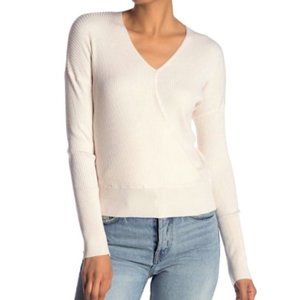 New Elodie Faux Wrap V-Neck Long Sleeve Ribbed Knit Sweater Ivory Size Small